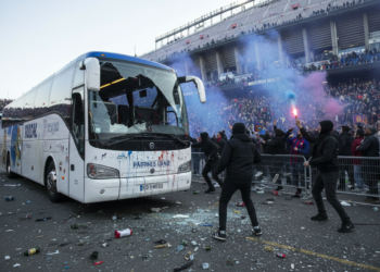Real Madrid bus vandalized as Barcelona radicals pelt buses at Camp Nou