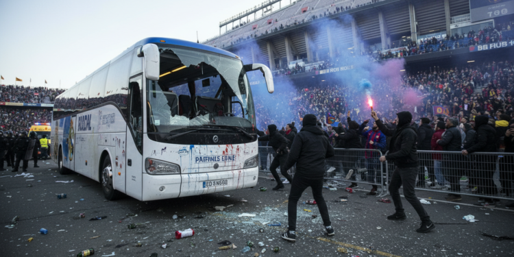 Real Madrid bus vandalized as Barcelona radicals pelt buses at Camp Nou
