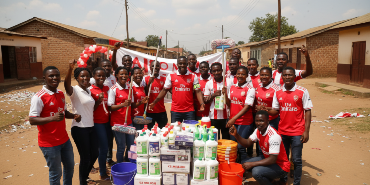 Arsenal supporters in Mzuzu donate K3 million cleaning gear after title parade