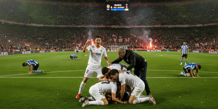 Valencia rally past Real Sociedad 4-3 with late goals in stoppage time