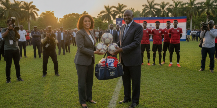 Liberia ambassador donates football equipment to President Boakai for Independence Day