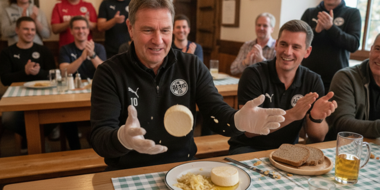 Eintracht Frankfurt coach Adi Hütter fumbles Handkäse ritual but recovers